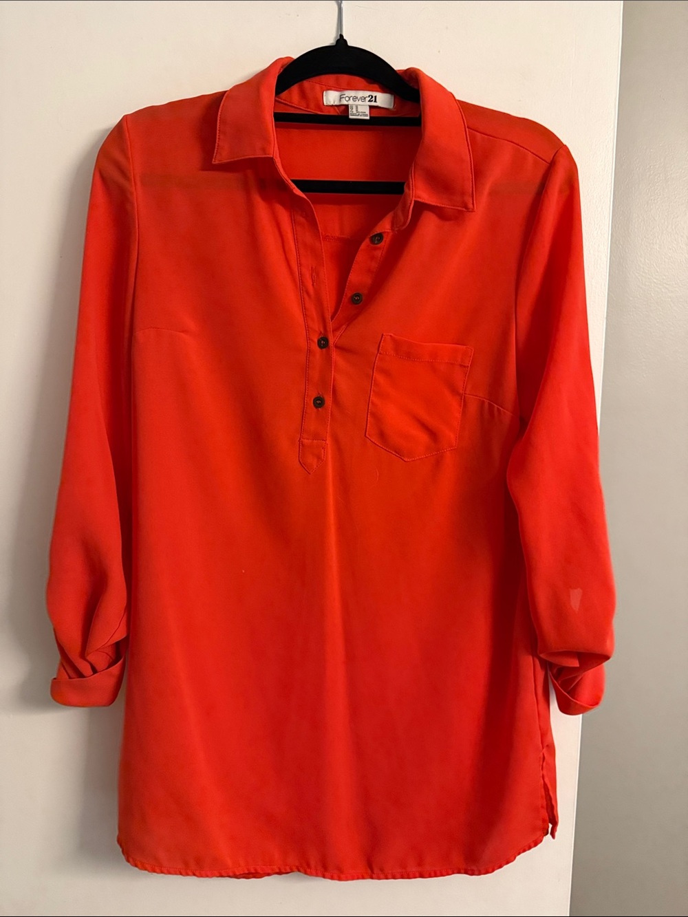 Forever 21 Bright Red Button-Front Tunic Blouse